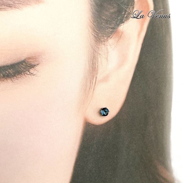 ✴︎つけっぱなしOK✴︎ 天然 ロンドンブルートパーズ 一粒ピアス 4mm 316 サージカルステンレス 両耳用 12枚目の画像
