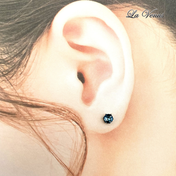 ✴︎つけっぱなしOK✴︎ 天然 ロンドンブルートパーズ 一粒ピアス 4mm 316 サージカルステンレス 両耳用 14枚目の画像
