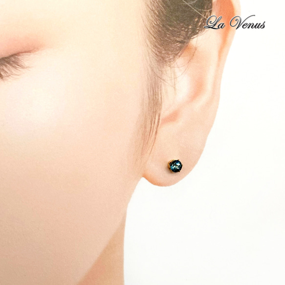 ✴︎つけっぱなしOK✴︎ 天然 ロンドンブルートパーズ 一粒ピアス 4mm 316 サージカルステンレス 両耳用 16枚目の画像