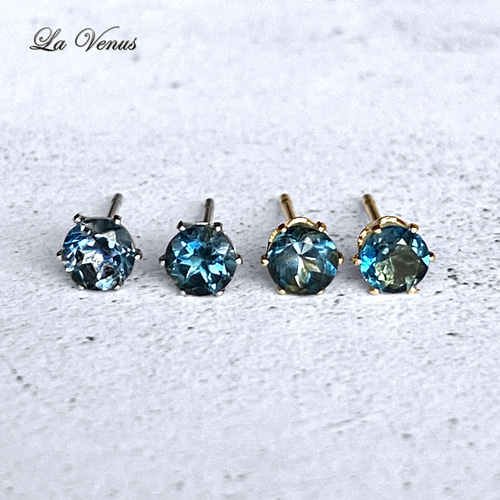 ✴︎つけっぱなしOK✴︎ 天然 ロンドンブルートパーズ 一粒ピアス 4mm