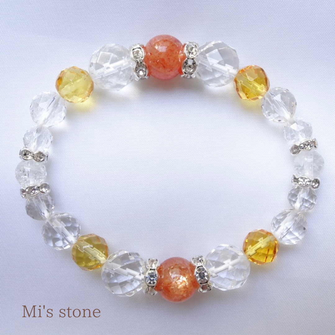 サンストーン×シトリン×水晶の天然石ブレスレット