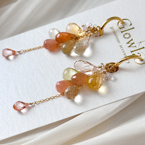 オレゴンサンストーン14kgf天然石ピアス/イヤリング