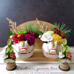 お正月アレンジ　No.8 お正月 2026年 干支 フラワーアレンジ 椿 馬 午 午年 うま 正月飾り