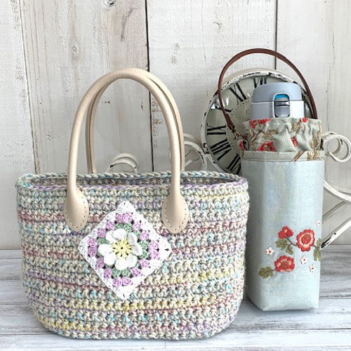 クロッシェバッグ完成品+刺繍ドリンクホルダー完成品2点セット