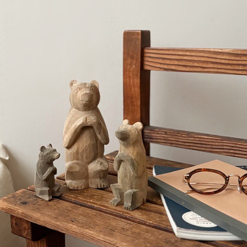 春しつらえSALE 3体セット 天然無垢ウッド 木彫り お願い くま
