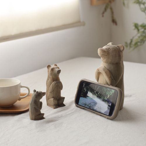 冬ごもりSALE 3体セット 天然無垢ウッド 木彫り お願い くまさん