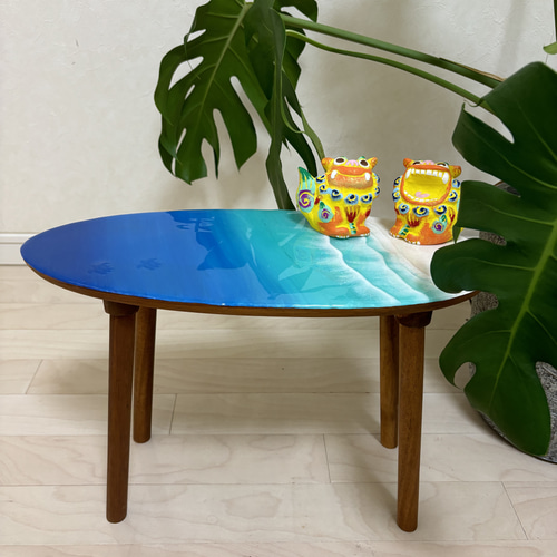 レジンアート海(サーフボードテーブル) 海レジンアート サーフボード型ミニテーブル プランター台 海