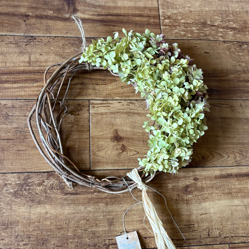 秋色アジサイのドライフラワー　三日月リース　10/11 アジサイ ムーンリース 23×27cm ＊ 三日月リース 紫陽花 あじさい