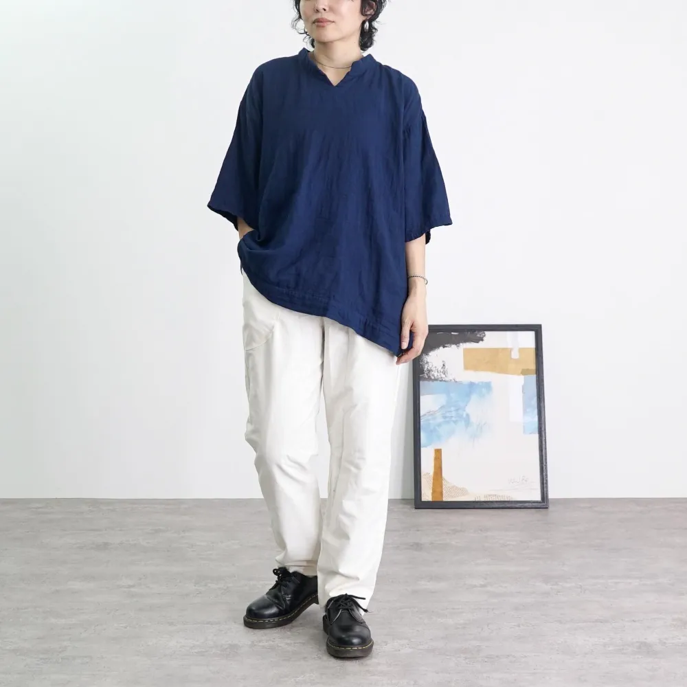 【福袋】キーネックガーゼT/ネイビー＋スッキリサルエルパンツ/生成り