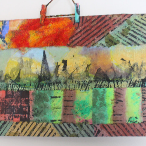 和紙ちぎり絵アート＜塔のある風景①＞壁掛けタイプ