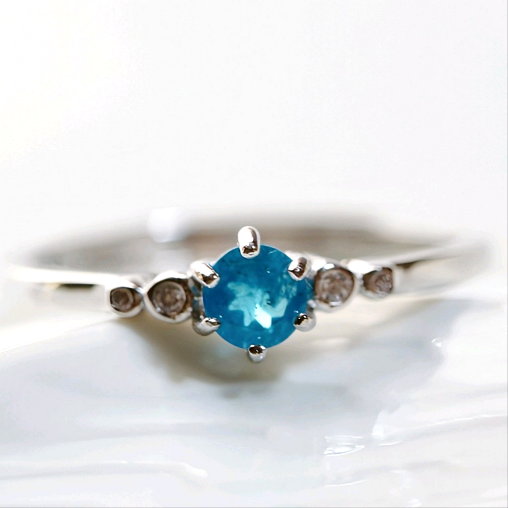 天然石ネオンブルーアパタイト silver925 フリーサイズ  ロンドリング 9号～18号