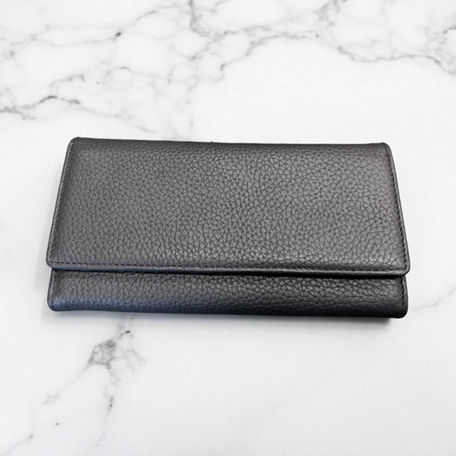【本革】被せ蓋式 長財布 カード12枚 札入れ2カ所 ソフトシュリンクレザー 収納豊富 ブラック