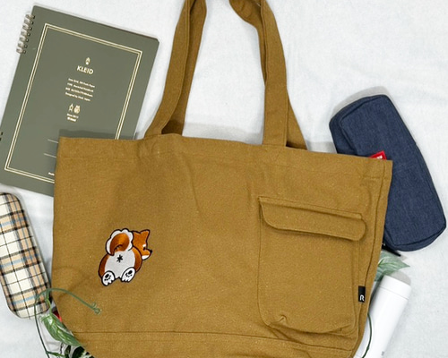 柴犬のお尻の刺繍 リサイクルコットンBIGトートバッグ レディース A4