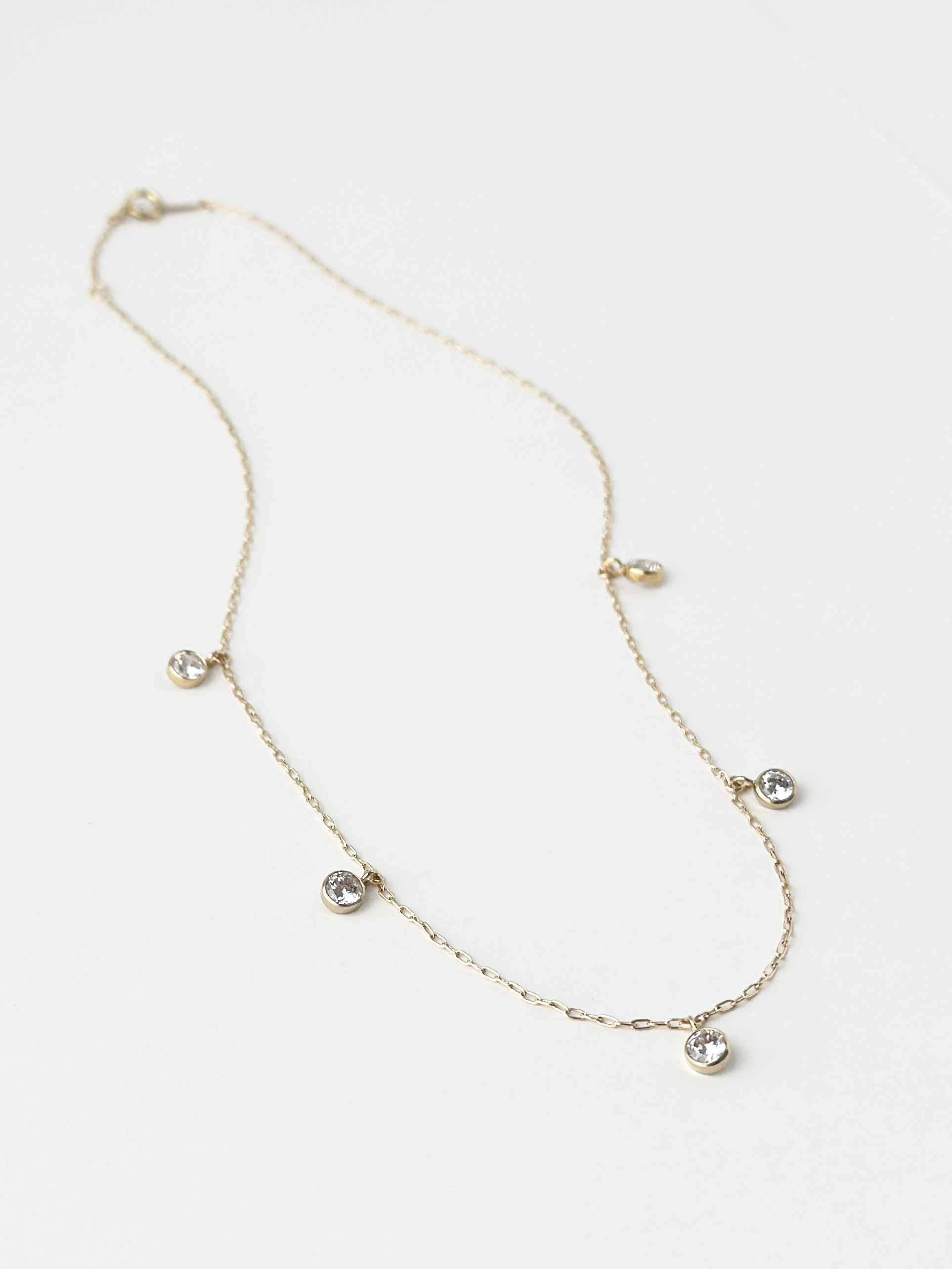 14kgf  ステーション ネックレス キュービックジルコニア ［ ゴールド 華奢 CZ スキンジュエリー ］