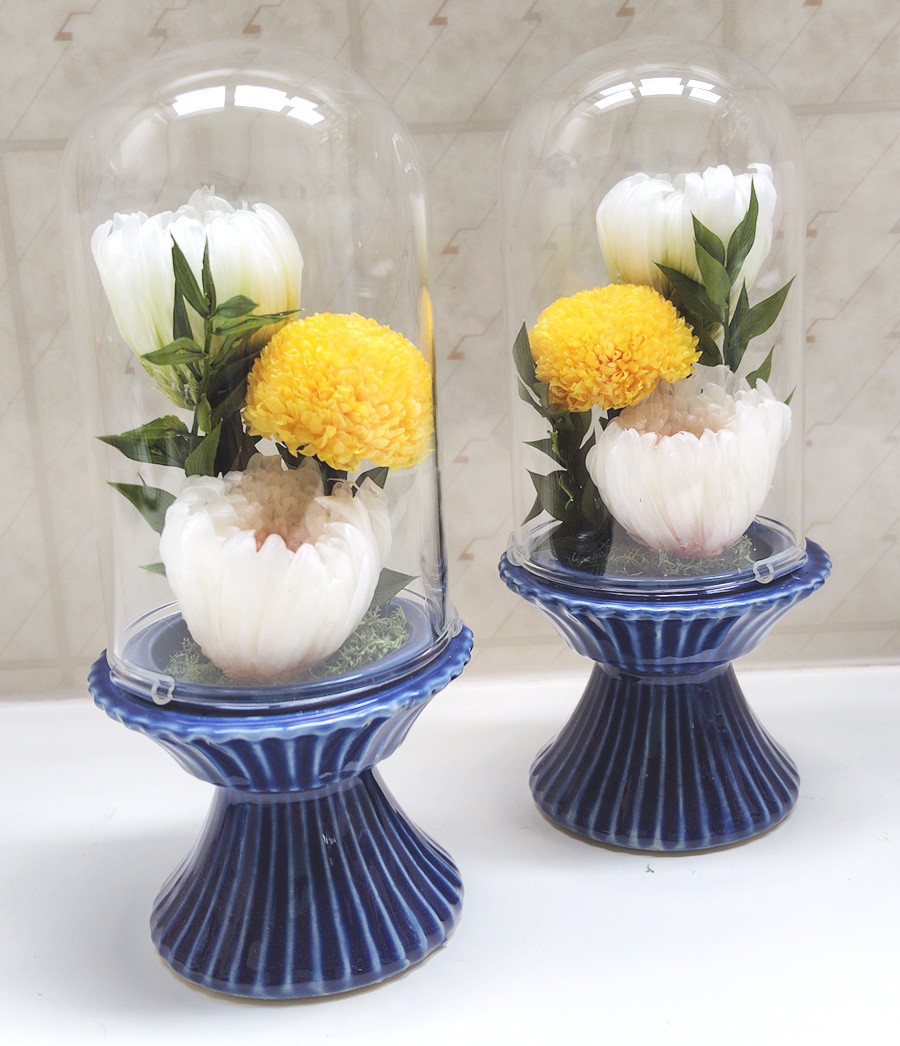プリザーブドフラワー 仏花 ガラスドーム中 対輪菊 御供