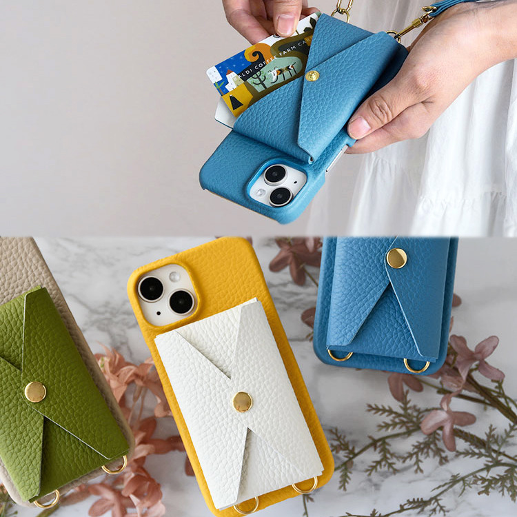 国産シュリンクレザー スマホケース  ポケット付き  本革 革貼り ポッケ