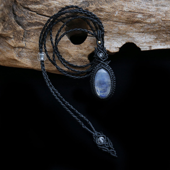 レインボームーンストーン天然石マクラメネックレスmac430エスニックエキゾチックな金属アレルギーフリーアクセサリー 9枚目の画像