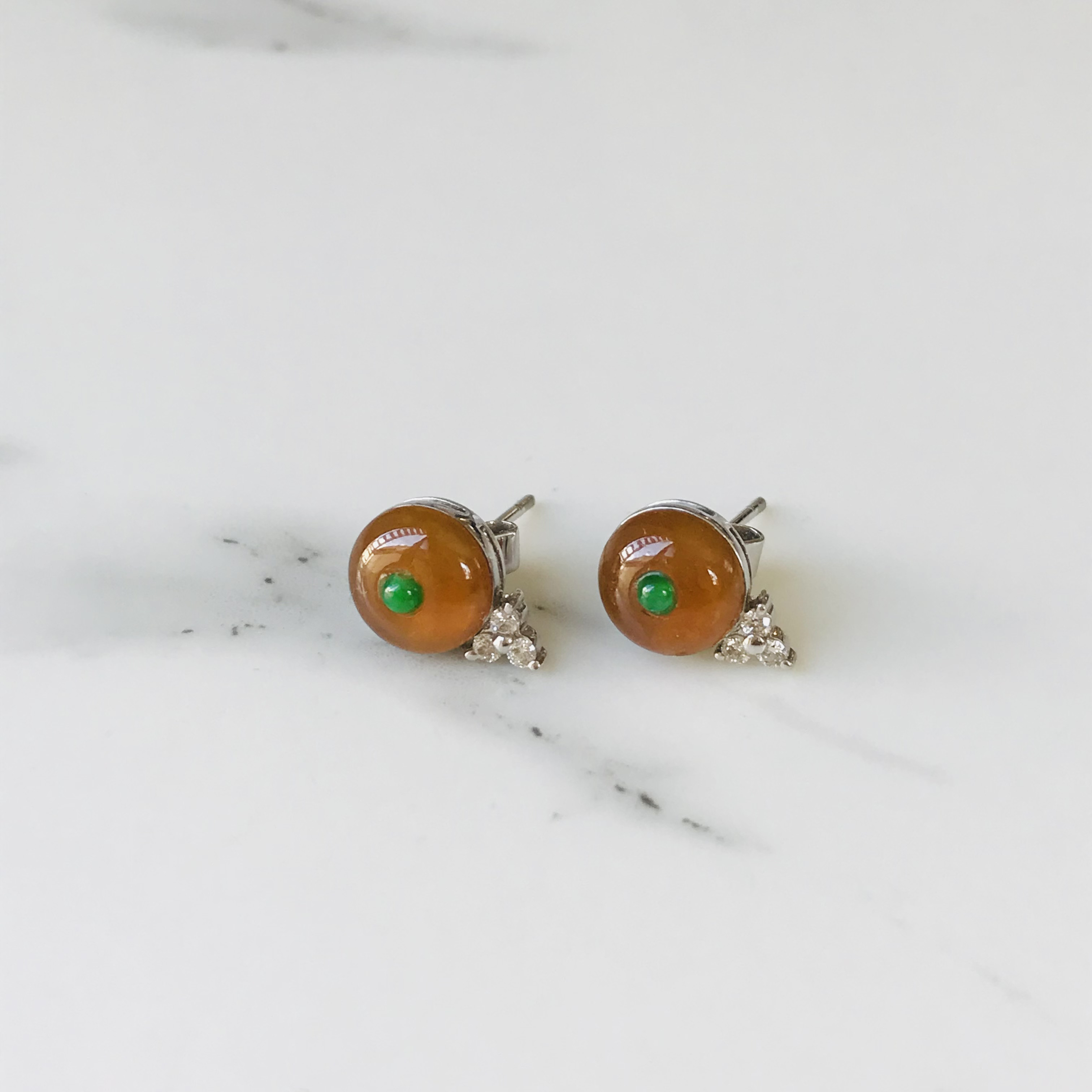 【P6810-001】ジェイド　翡翠　ヒスイ　ピアス　ミャンマー産　氷翡翠　k18 オレンジ