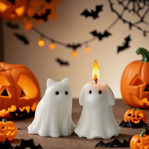 ハロウィン キャンドル シリコンモールド レジン 犬 猫 お化け オバケ