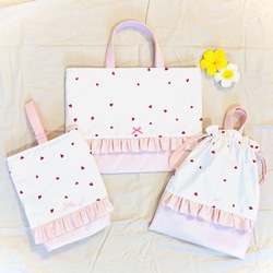 入園入学グッズ　5点セット　刺繍リボンピンク✖️ブルー 入園入学グッズ 5点セット 刺繍リボンピンク✖️ブルー レッスンバッグ