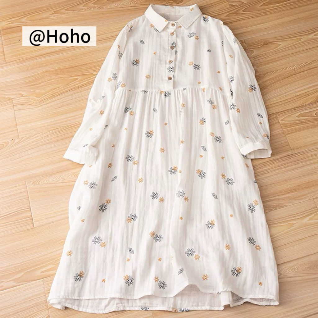 綿100％ レディース 長袖 ワンピース