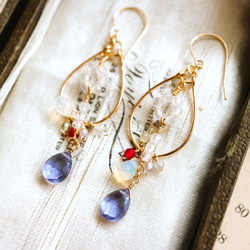 新作！14kgf！天然石＊水晶とアイオライトのピアス×イヤリング ピアス