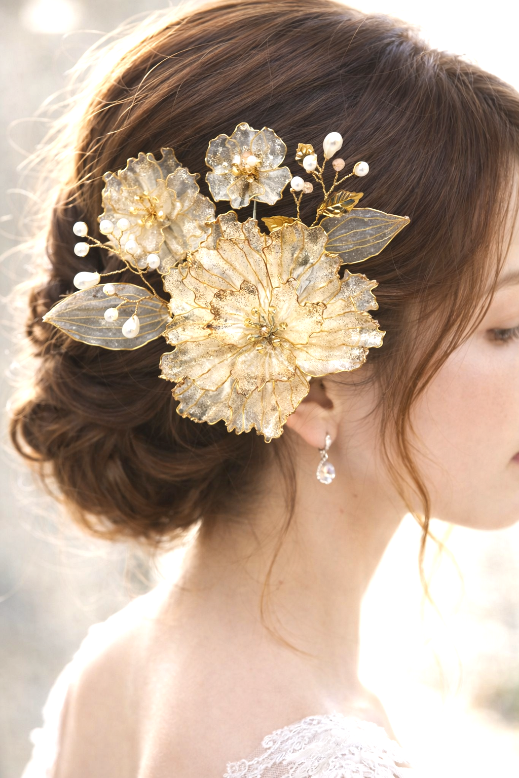芙蓉 と リーフ の 髪飾り ⭐︎ アメリカンフラワー ⭐︎ ウェディング 白無垢 卒業式 成人式