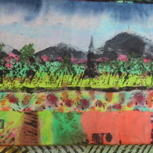 和紙ちぎり絵アート＜ある風景scene～山＞壁掛けタイプ