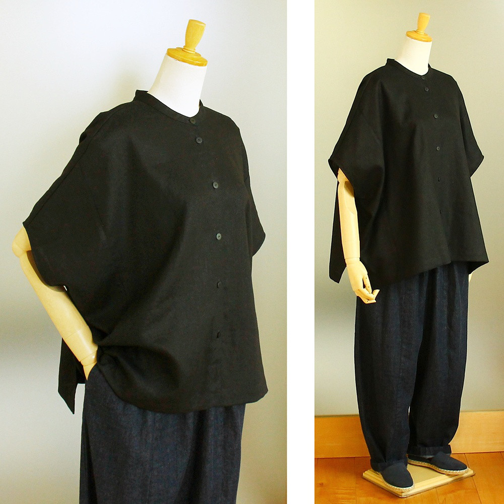 c_o_c_o_r_o　「こなれ感・きちんと感」綿麻シャツ　バンドカラー