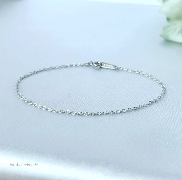 デザインカット＊ブレスレット　サージカルステンレス　アレルギー対応 メンズ ペア シンプル 重ね付け ネックレス変更可能 3枚目の画像