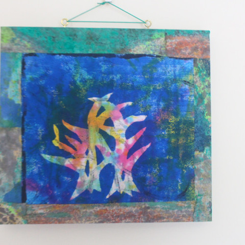 和紙ちぎり絵アート＜ある風景scene7＞壁掛けタイプ。リバーシブル