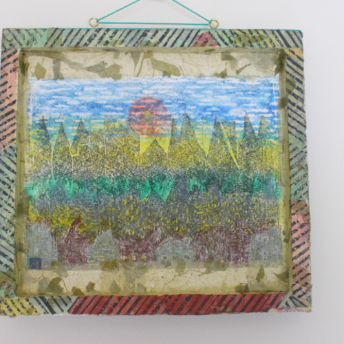 和紙ちぎり絵アート＜ある風景scene7＞壁掛けタイプ。リバーシブル