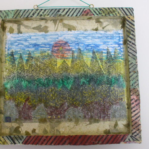 和紙ちぎり絵アート＜ある風景scene7＞壁掛けタイプ