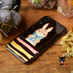 スマホケース 全機種対応 iphone Xperia Galaxy AQUOS＊リボン かわいい うさぎ＊名入れ 2枚目の画像