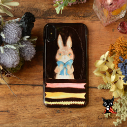 スマホケース 全機種対応 iphone Xperia Galaxy AQUOS＊リボン かわいい うさぎ＊名入れ 1枚目の画像
