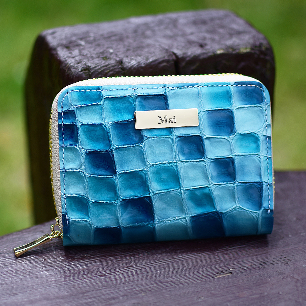 全6色 ステンドグラスレザー コンパクトウォレット 名入れ 本革  ラウンドファスナー