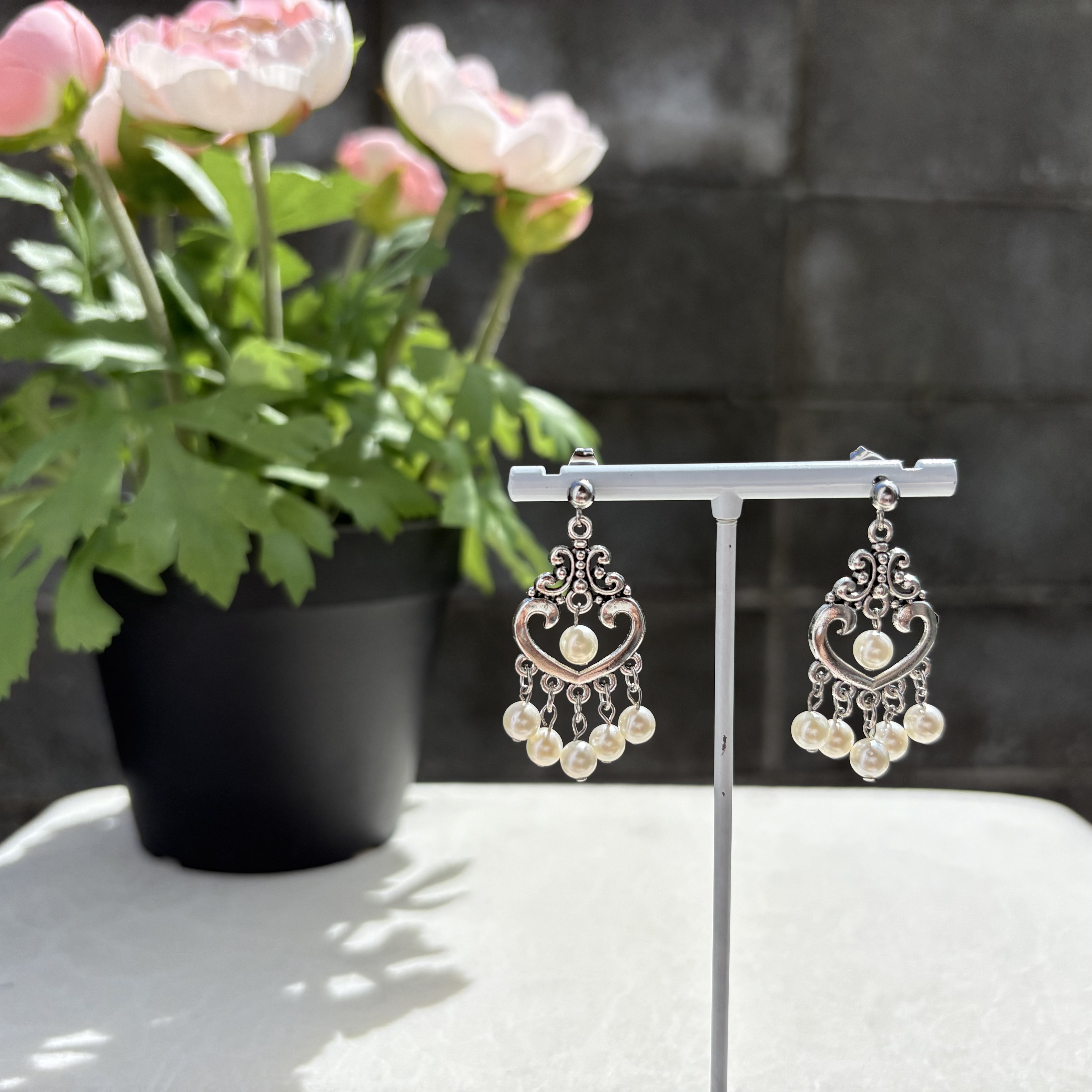 【一点物】あこや真珠のクラシカルハート耳飾り