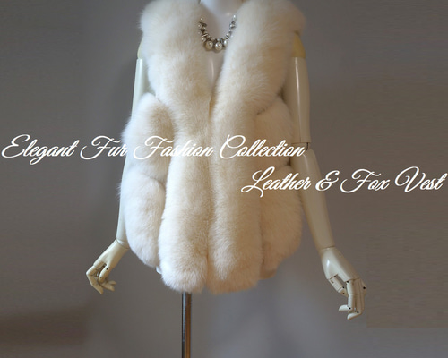 優しい色味が好印象☆リッチなフォックスファーベスト ミルキー