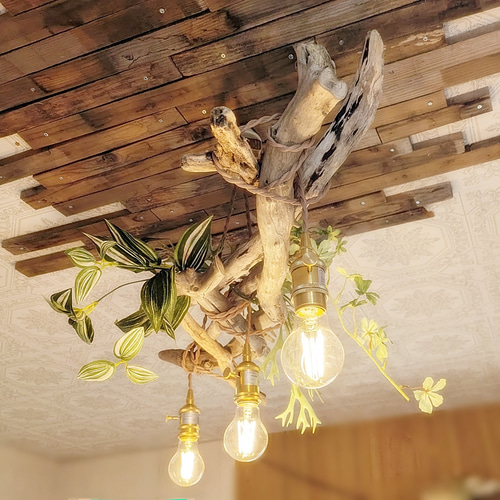 限定1台！ 流木のペンダントライト3灯 THUGUMI LED電球付属 ｜天井照明