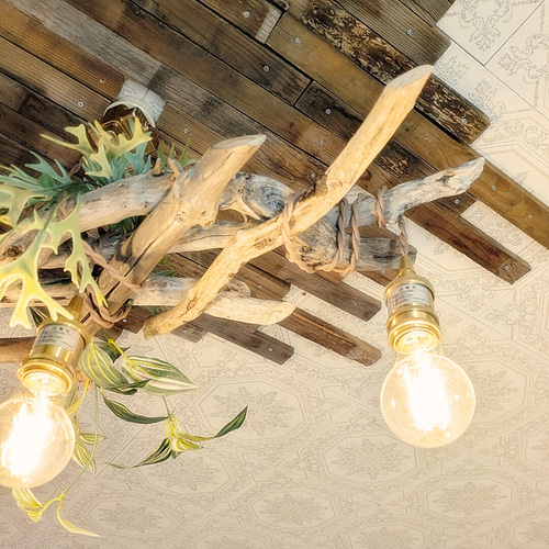 世界に一つだけの 流木のペンダントライト3灯 THUGUMI LED電球