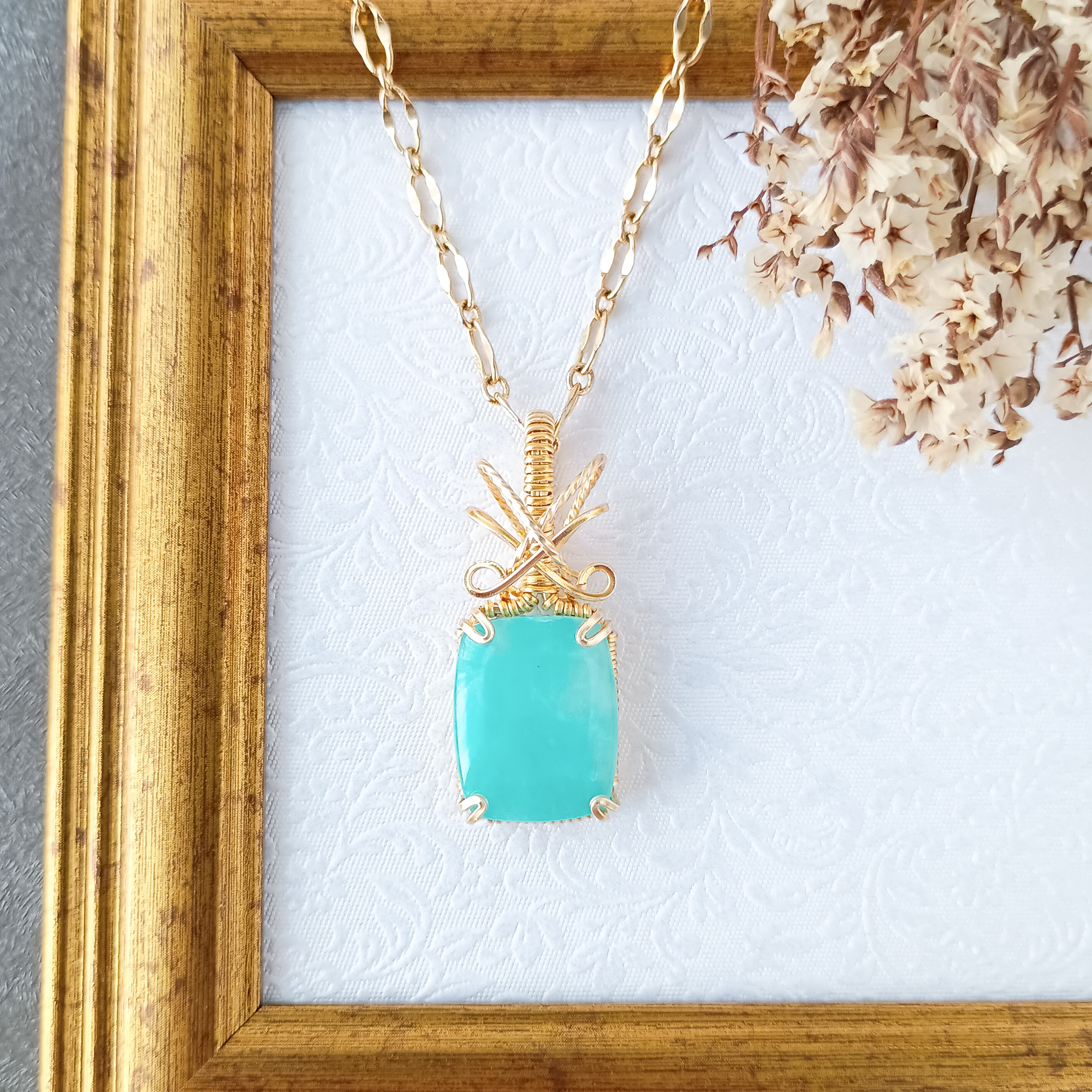 アマゾナイト爪留めペンダントトップ✶ワイヤーラッピング 5,328円