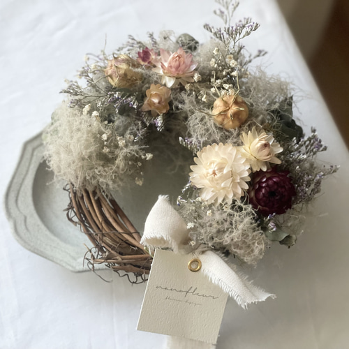 スモークツリーのミニリースドライフラワーリース