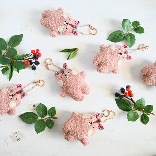 ハンドメイドシュシュM-1549♡アニマル柄×くすみピンクレース×くすみピンク♡ ハンドメイドシュシュM-1549♡アニマル柄×くすみピンクレース×くすみ