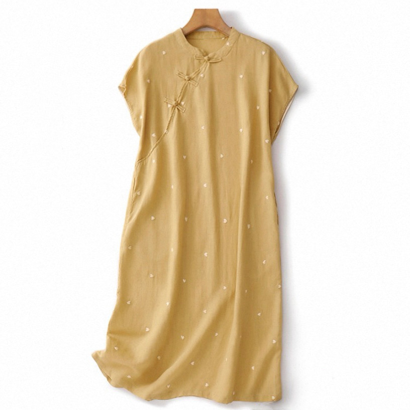 ワンピース、コットンリネン、綿麻、ふわっと 、 レディース、夏、刺繍