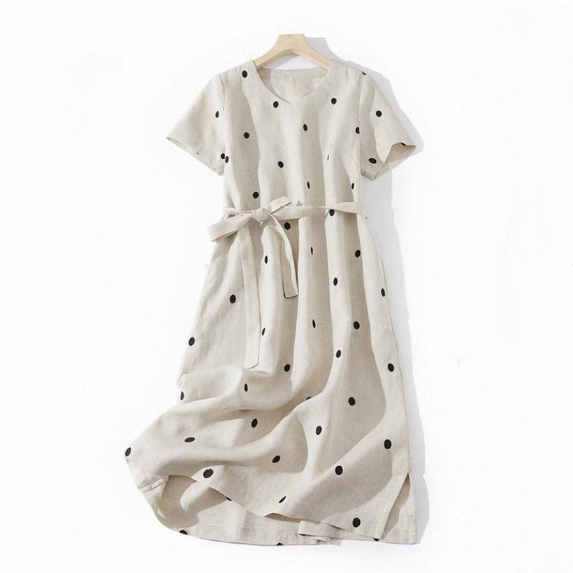 ワンピース、コットンリネン、綿麻、ふわっと 、 レディース、夏