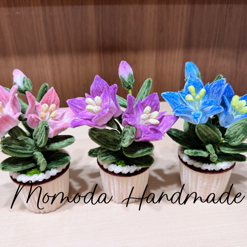 モールフラワー 竜胆の鉢植え りんどう 紫色 青色 ピンク ハンドメイド
