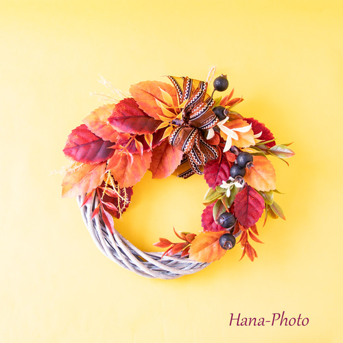 受注後制作) 秋色鮮やか！秋の紅葉リース リース台：20㎝ (509) リース