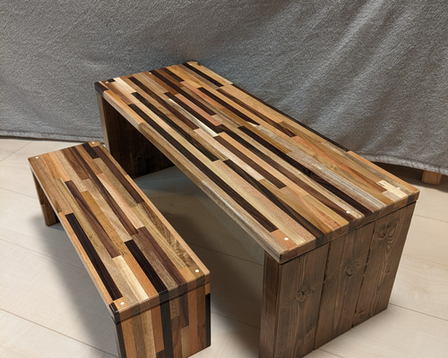 2台セット多種MIX板 ストライプ［台、シェルフ、ローテーブル、サイドテーブル］ 2台セット多種MIX板 ストライプ［台、シェルフ、ローテーブル