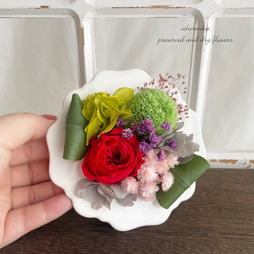 敬老の日】ミニフレームアレンジメント～和モダン～ バラ ピンポンマム