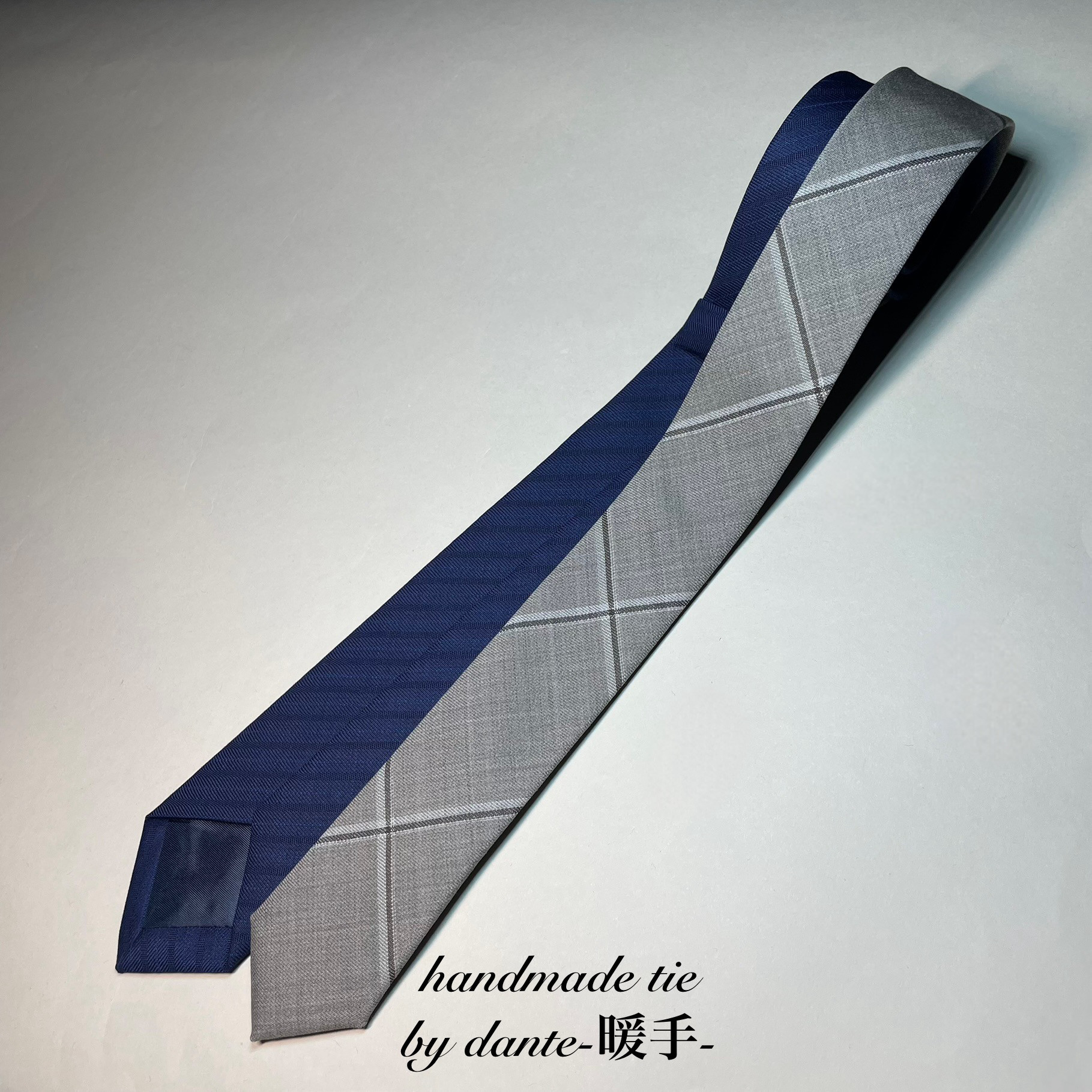 【受注製作】ナロー　ネイビー　ベージュ　チェック　ネクタイ　プレゼント　ギフト【別途】名入れ　メッセージ　イニシャル